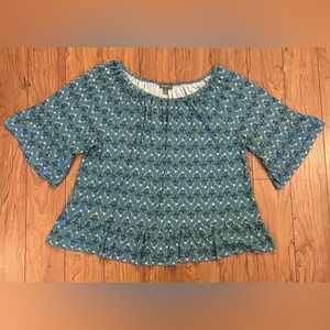 Style & Co 3X Women's Green & Blue Ditsy Floral Peasant Top Boho Festival Plus